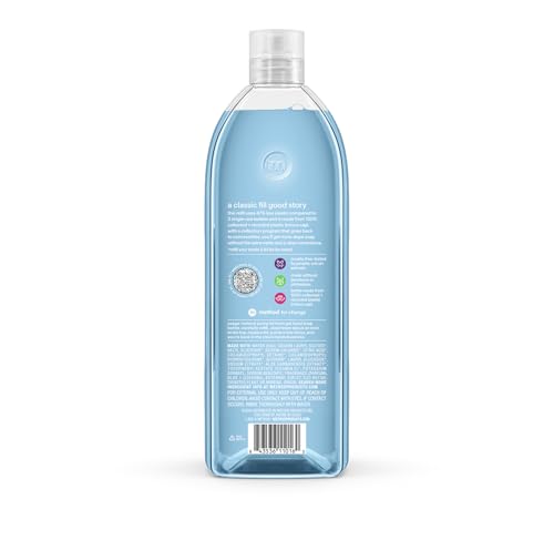 Close-up of Method Sea Minerals refill label with bergamot and lemon notes for freshness