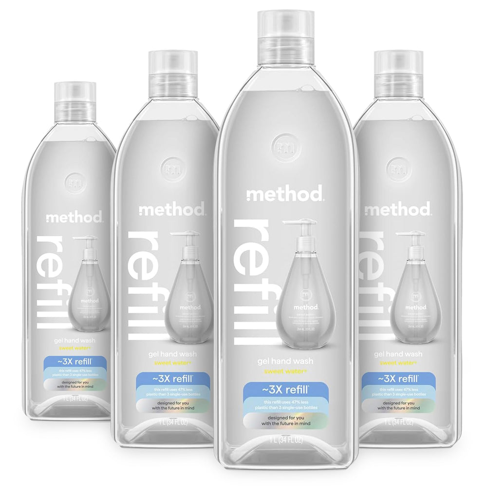 Method Gel Hand Soap Refill Sweet Water bottle with hydrating lather for soft hands.