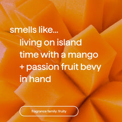 Method Island Mist fragrance notes label emphasizes hibiscus, mango, passion fruit.