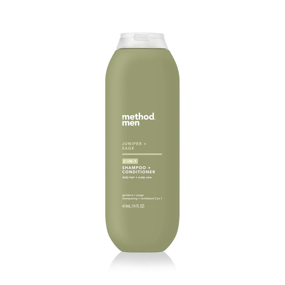 Method Men 2-in-1 bottle pours juniper sage aroma for a quick, refreshing start.