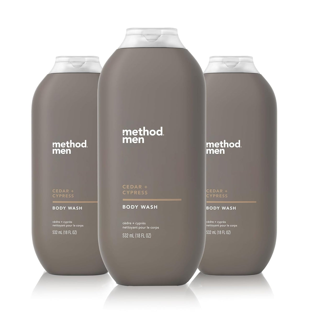 Method Men Cedar and Cypress bottle with pump for quick cleansing and woodsy freshness.
