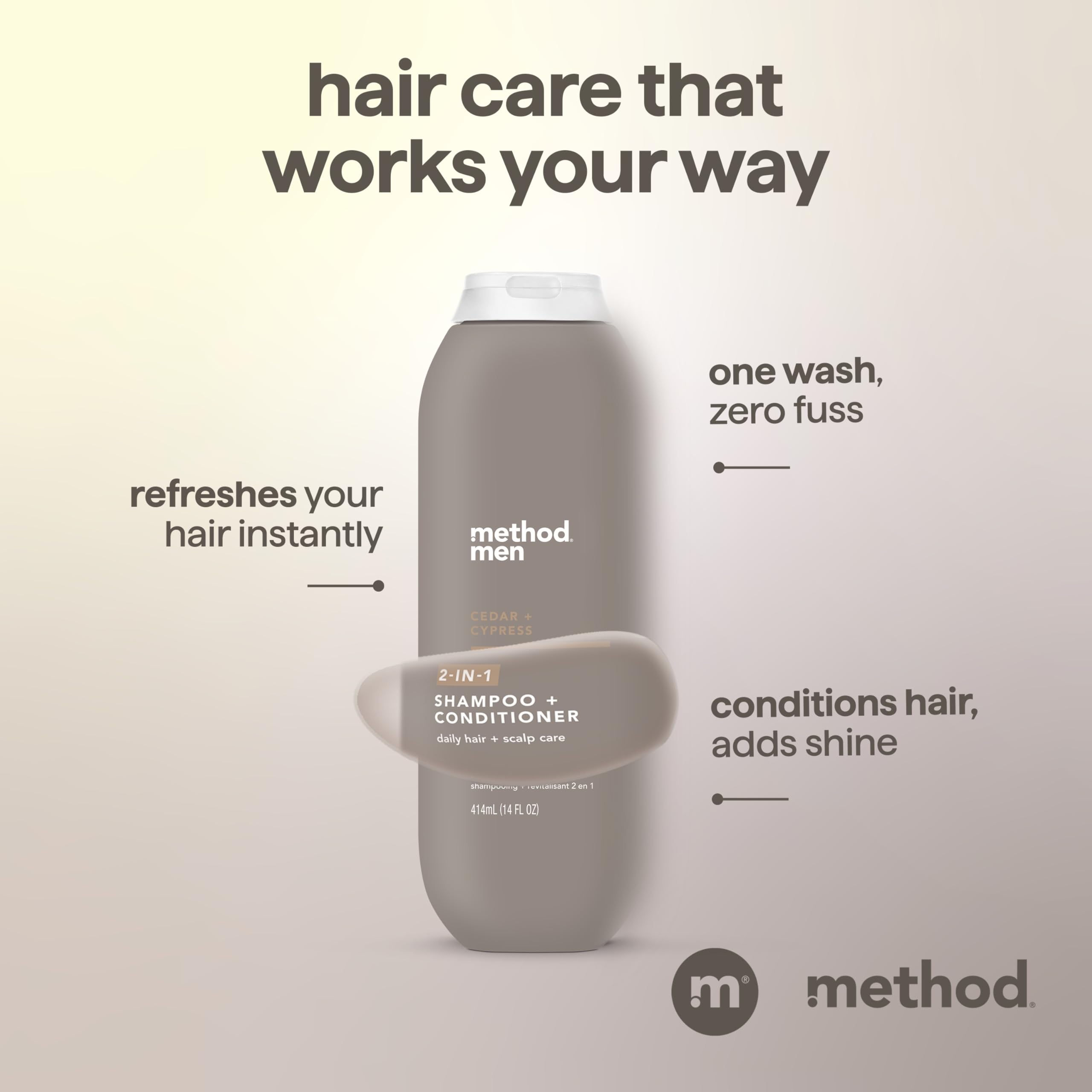 Method Men lightweight softness with argan and jojoba oils on hair