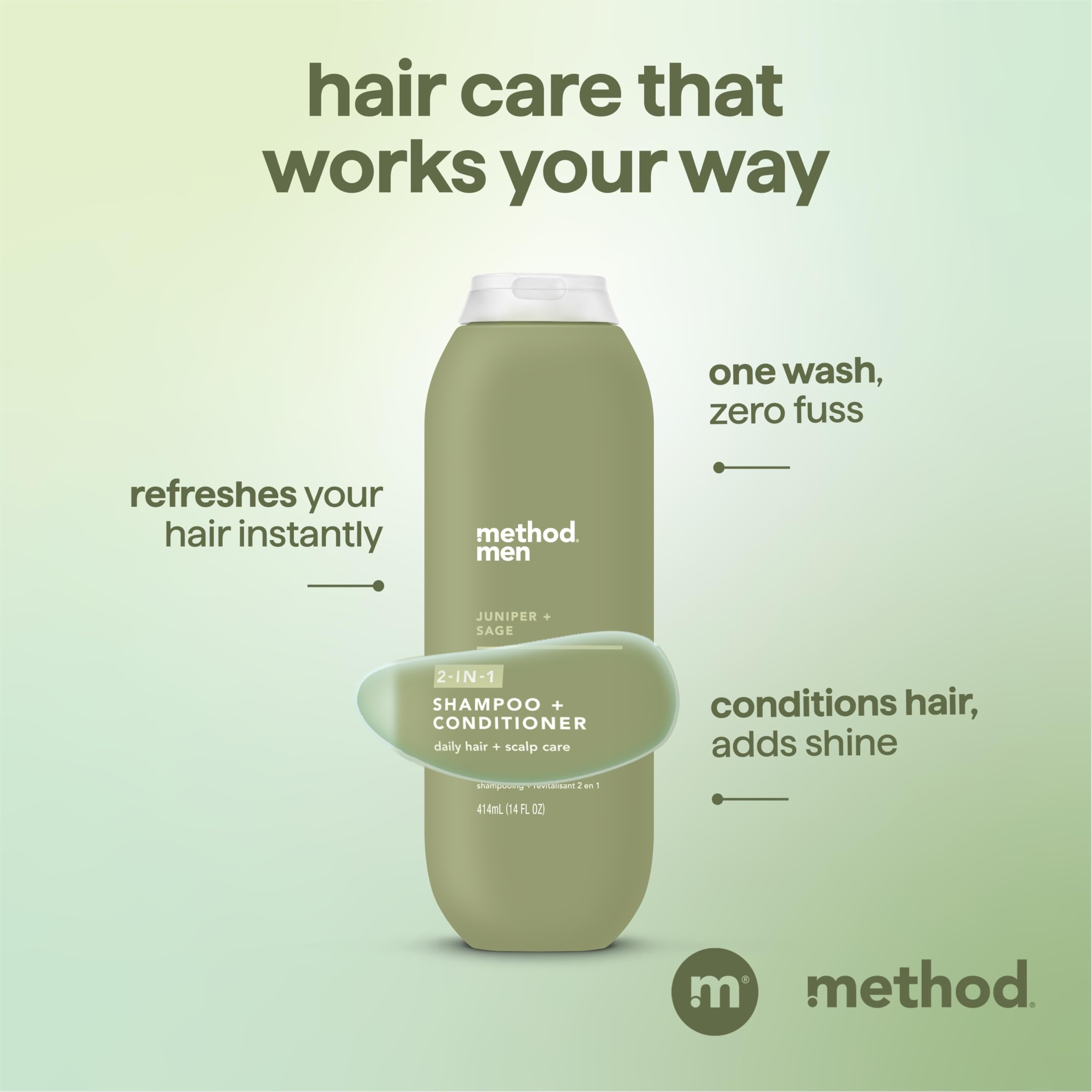 Method Men menthol kick shower image evokes cooling tingle and invigorating wake-up.