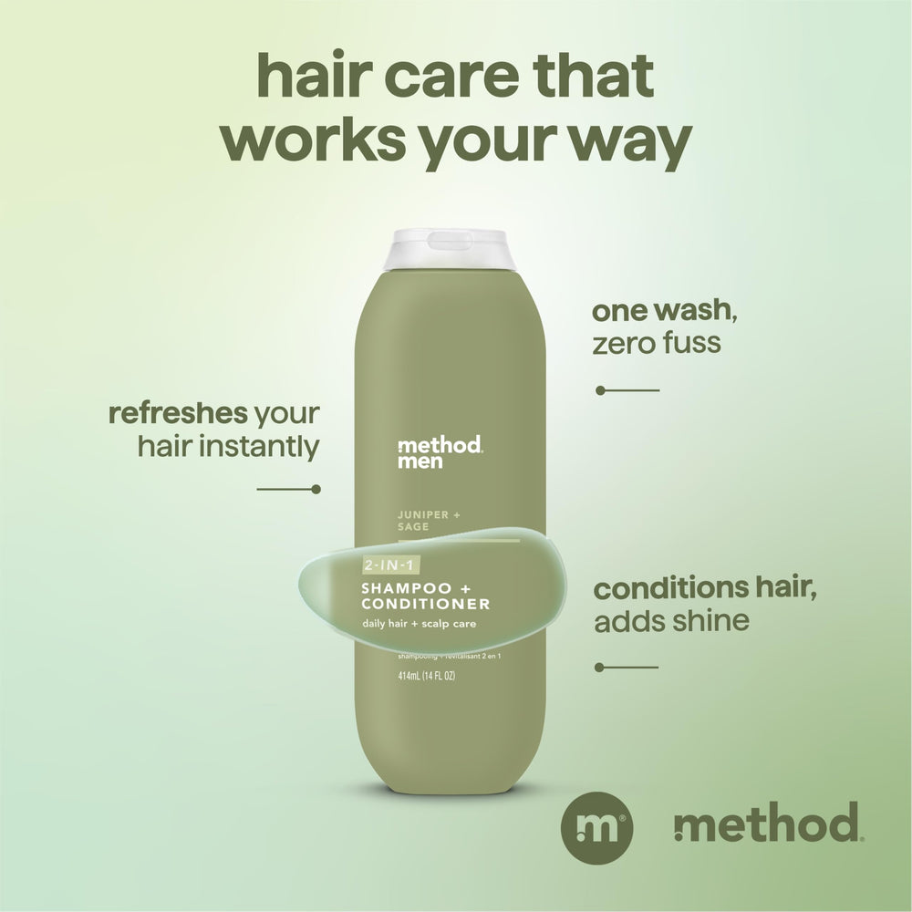 Method Men menthol kick shower image evokes cooling tingle and invigorating wake-up.