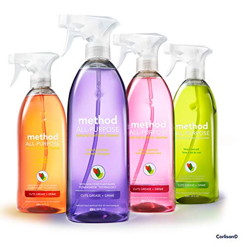 Close-up of spray bottle neck after refilling with Method Pink Grapefruit cleaner.
