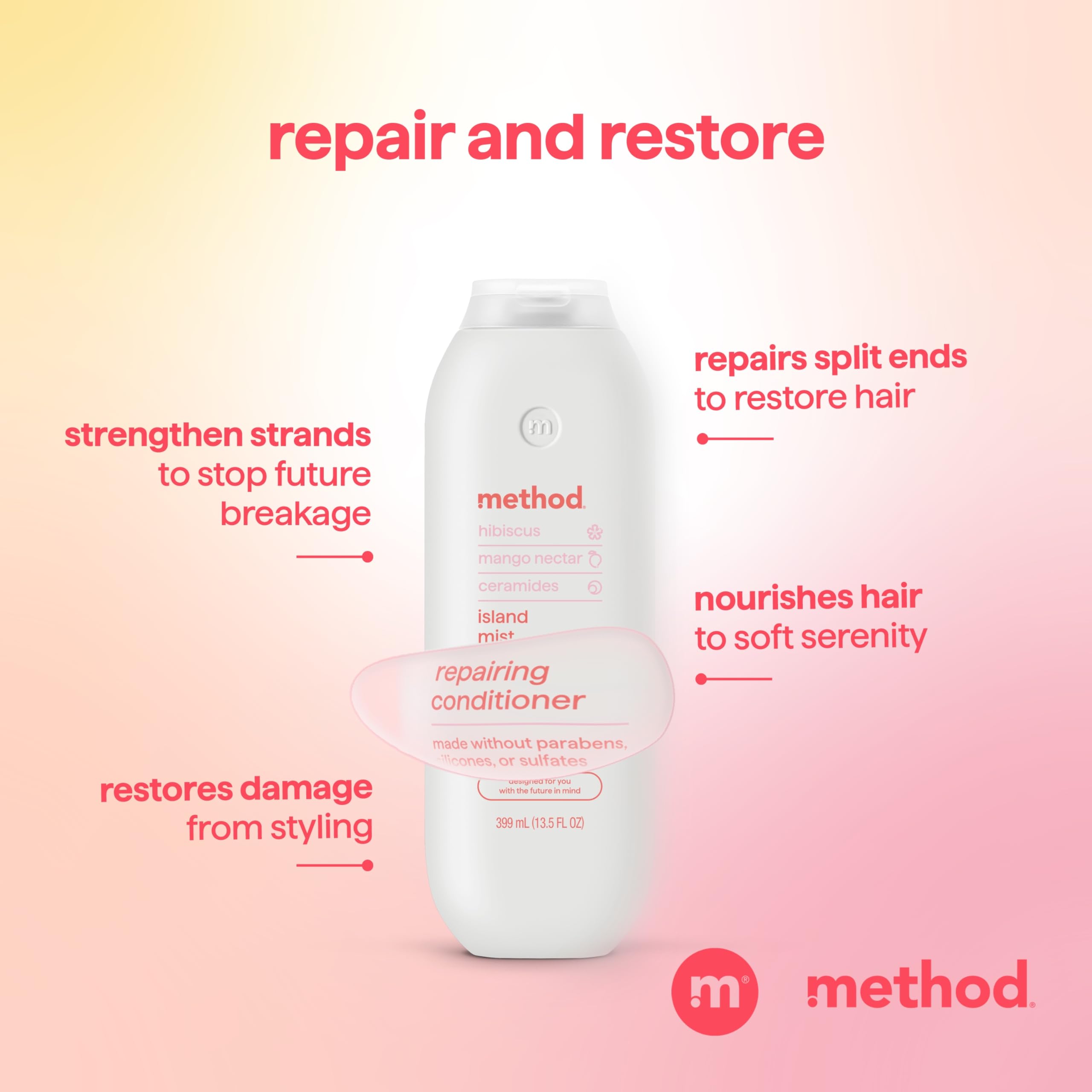 Method Repairing Conditioner Island Mist in shower shows easy rinse and soft hair