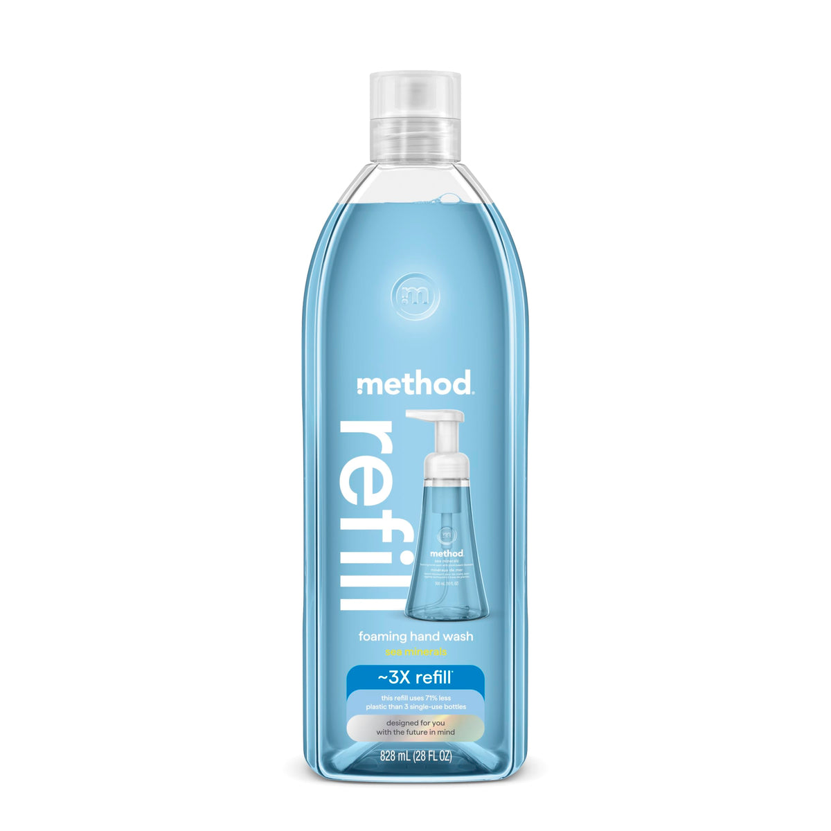 Method Sea Minerals refill bottle close-up showing eco-friendly packaging.