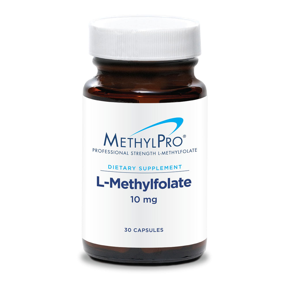 MethylPro L-Methylfolate bottle front view highlighting active folate for focus.