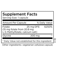 MethylPro label closeup highlighting active 5-MTHF folate information.