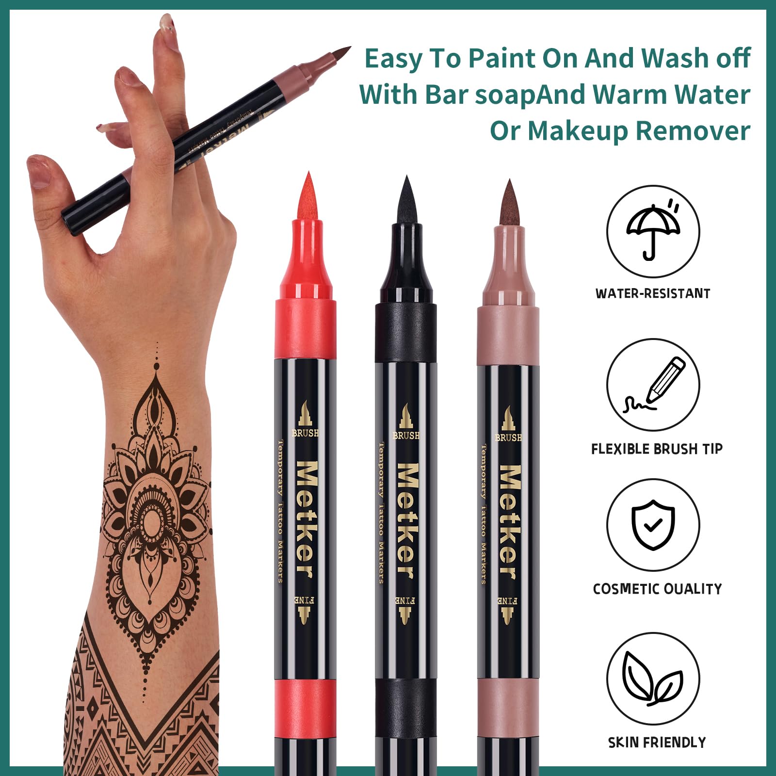 Metker dual-end brush-head markers support thick and thin lines.