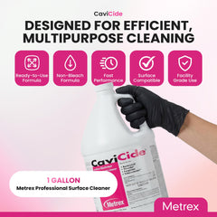 Metrex CaviCide label closeup shows easy-to-read usage times.