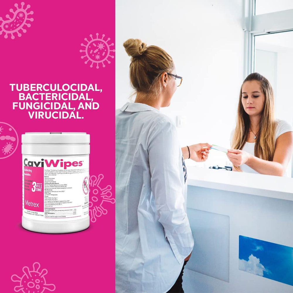 Metrex CaviWipes 160-count canister ideal for high-traffic facilities.
