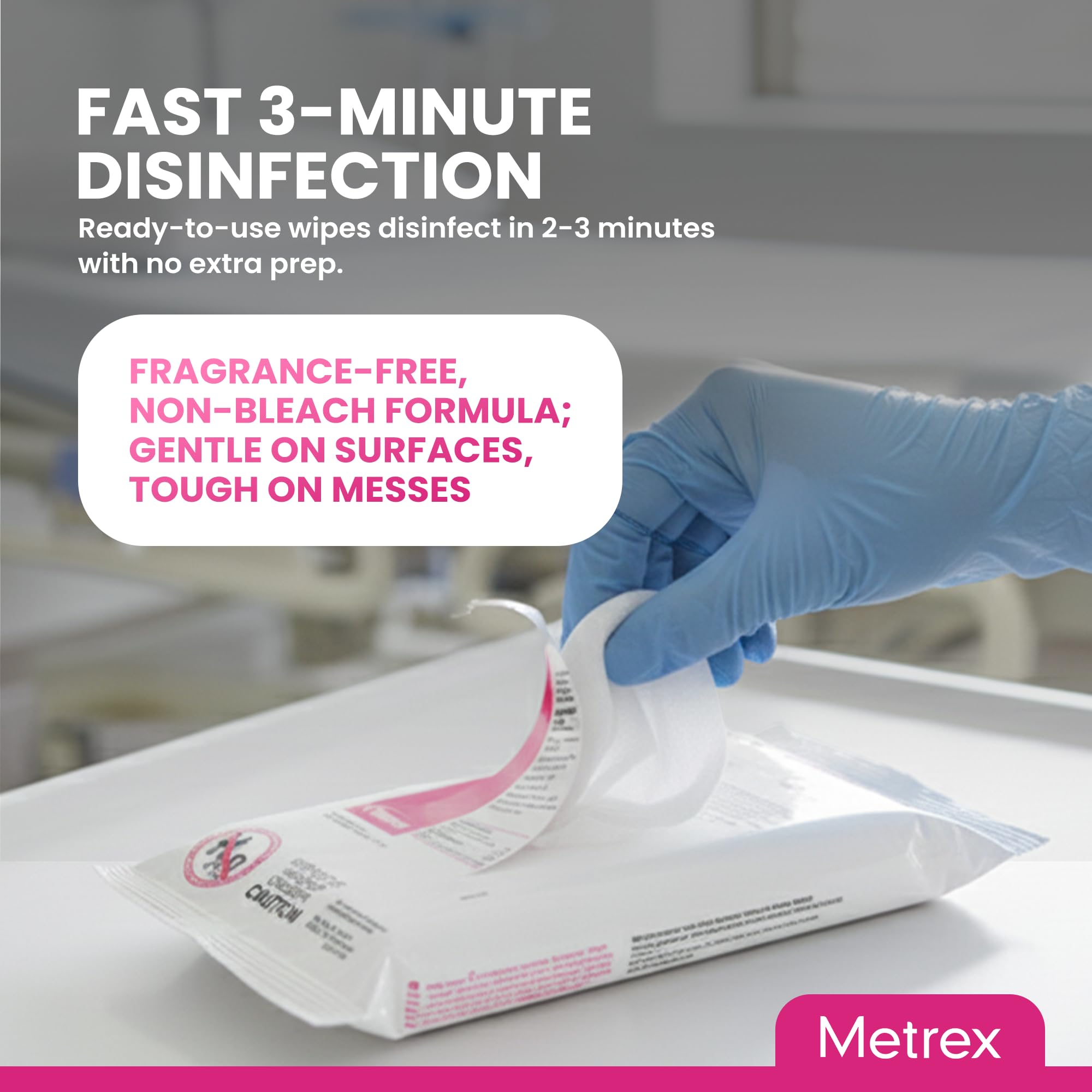 Metrex CaviWipes flat-pack design minimizes clutter and storage needs
