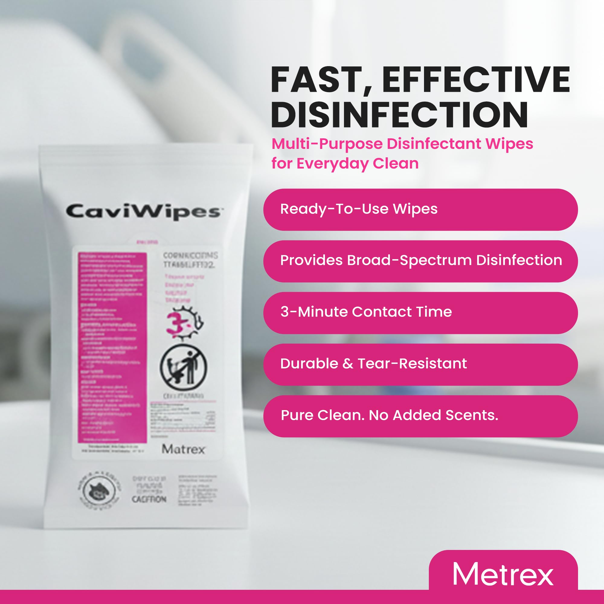 Metrex CaviWipes durable nonwoven towelettes resist tearing for reliable cleaning