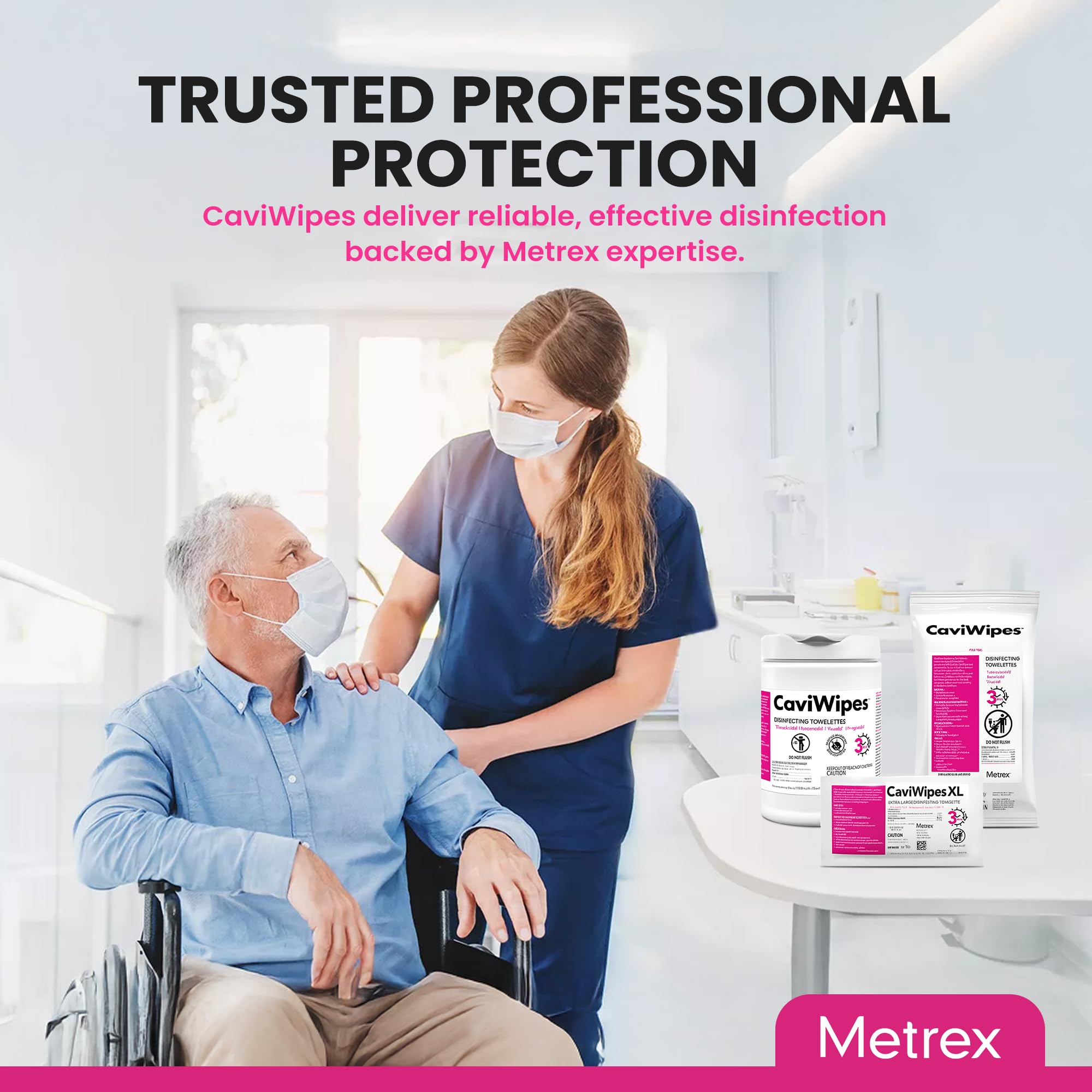 Metrex CaviWipes ideal for cleaning exam tables and equipment.