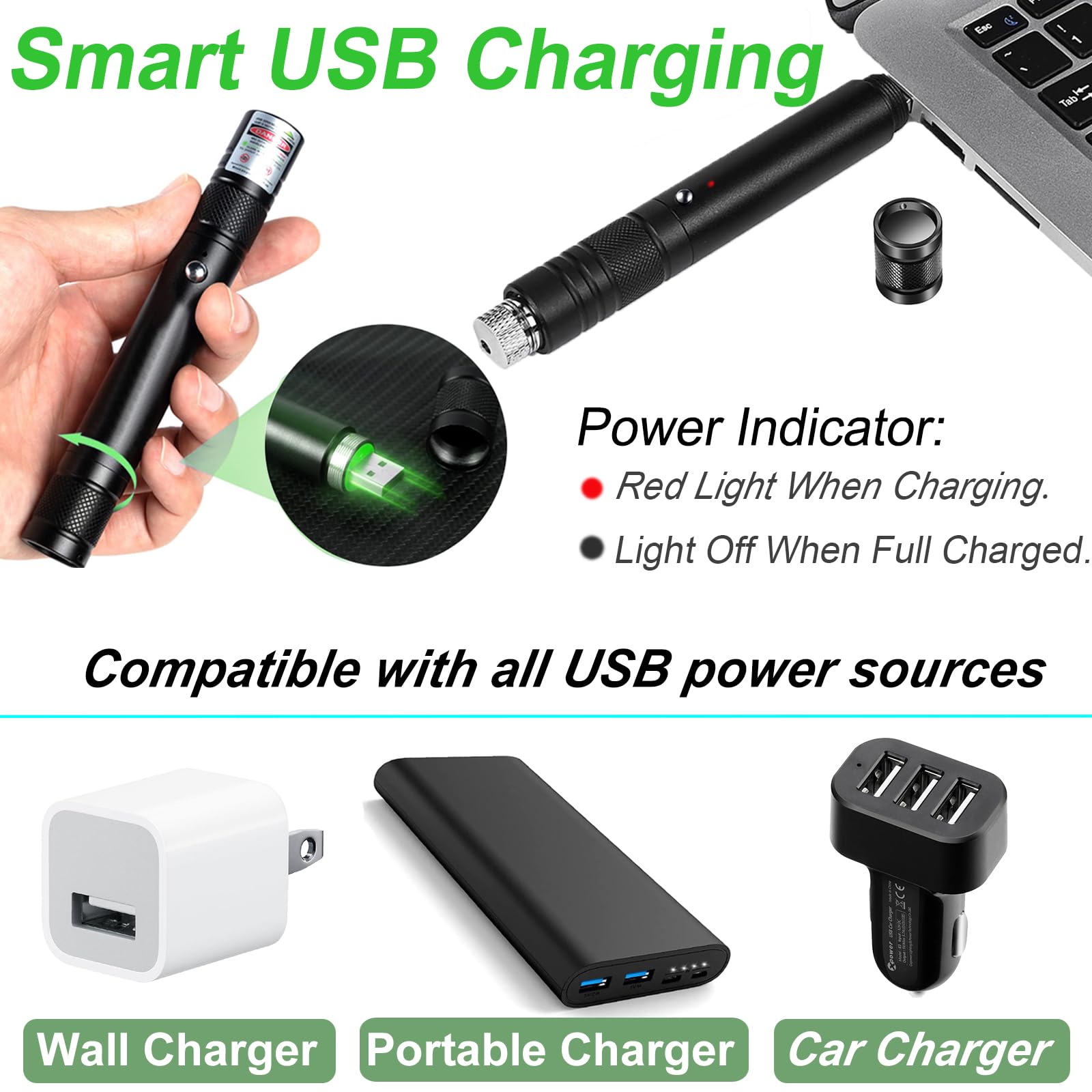 MEUSNO USB-rechargeable laser pointer charging via USB port
