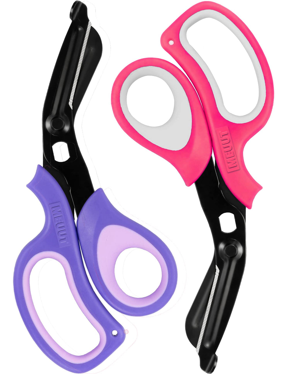 MEUUT trauma scissors 8-inch close-up, sharp blades for quick emergency cuts.