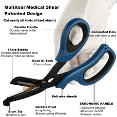 MEUUT trauma scissors blades close-up showing 440 stainless steel durability