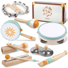 Meytccve 8-in-1 Montessori instruments for toddlers in a colorful natural set.