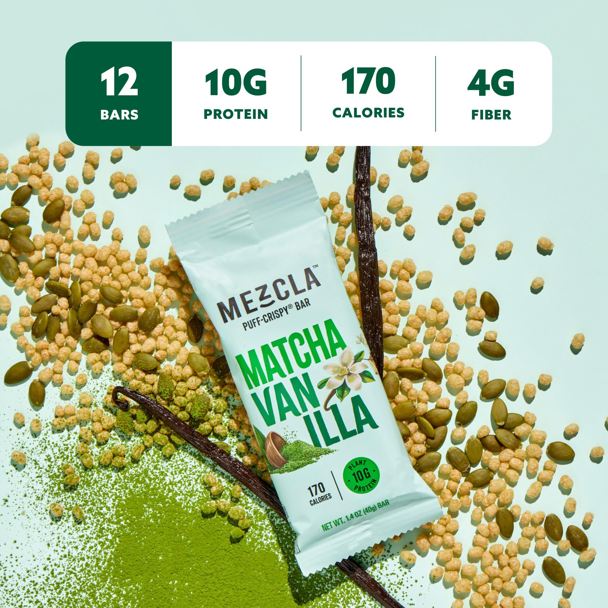 Mezcla 10g Plant Protein label closeup emphasizes protein-rich plant snack.