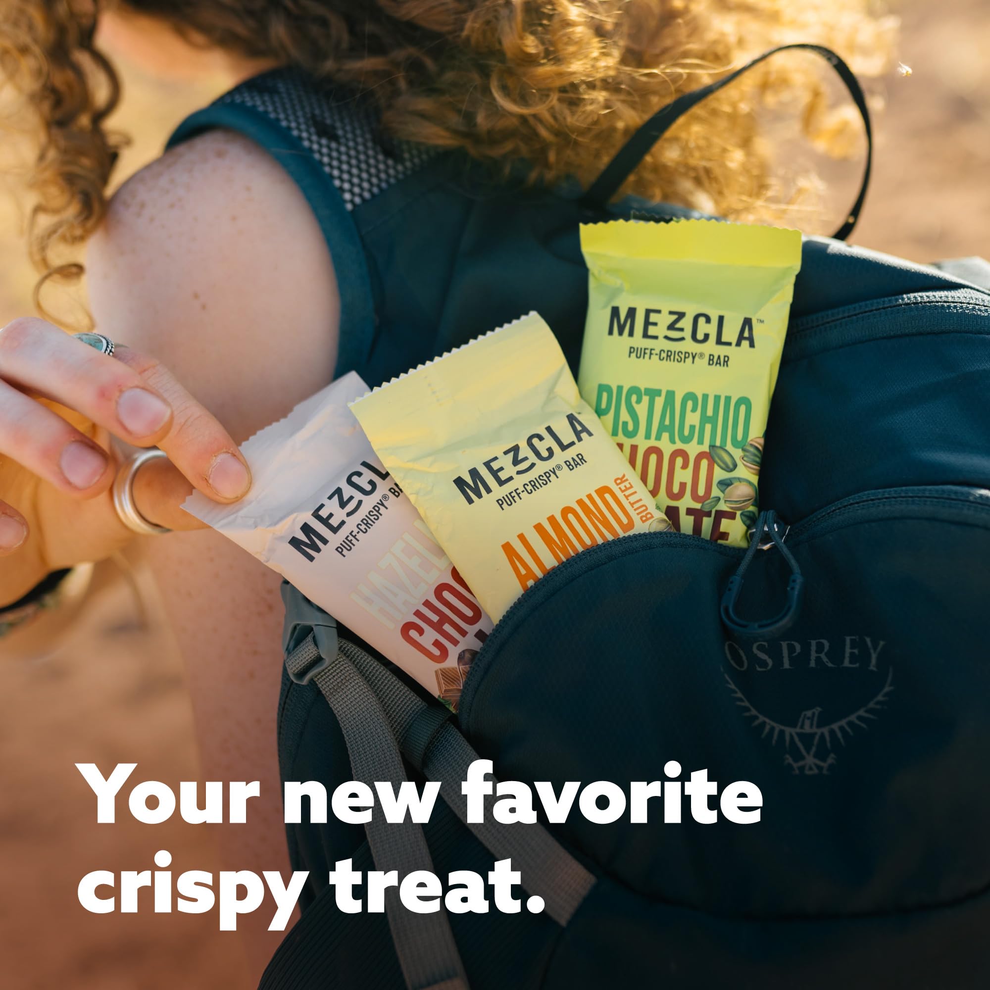 Mezcla Puff-Crispy Bar 12-count box on shelf.