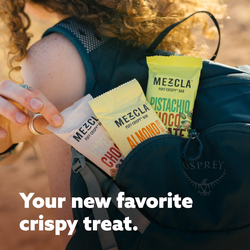 Mezcla Puff-Crispy Bar 12-count box on shelf.