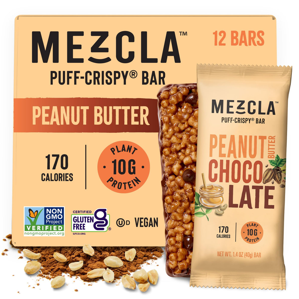 Mezcla Puff-Crispy peanut butter chocolate bar packaging highlights flavor and convenience