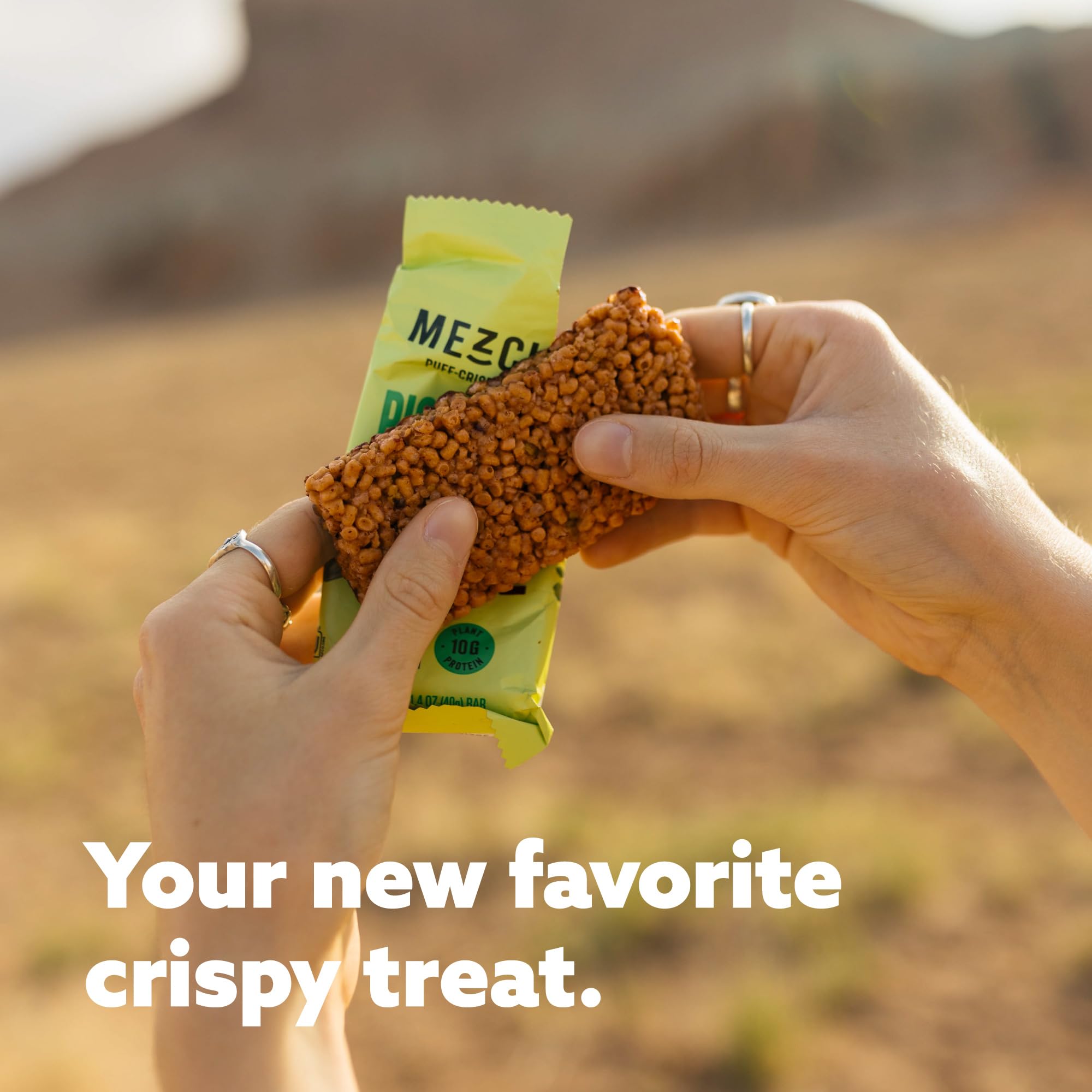 Mezcla Puff Crispy Bar wrapped single-serve; grab-and-go snack.