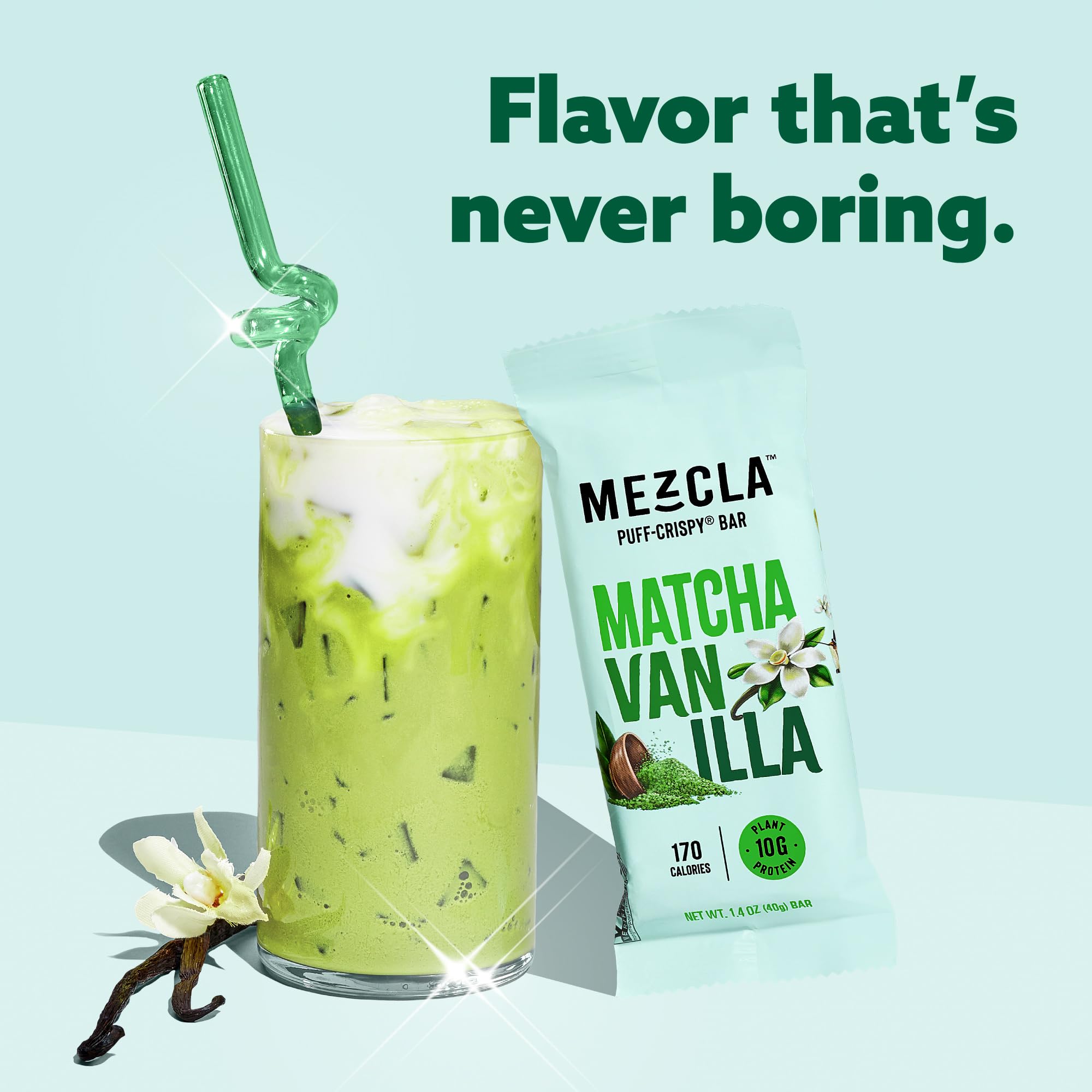 Mezcla Vegan and gluten-free badge closeup communicates clean ingredient promise.