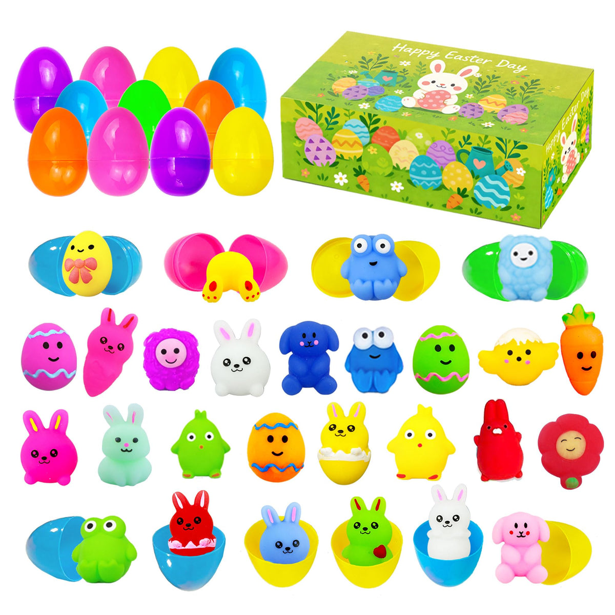 MEZHOBBY Easter egg with pre-filled mochi toy for quick, fun hunts.