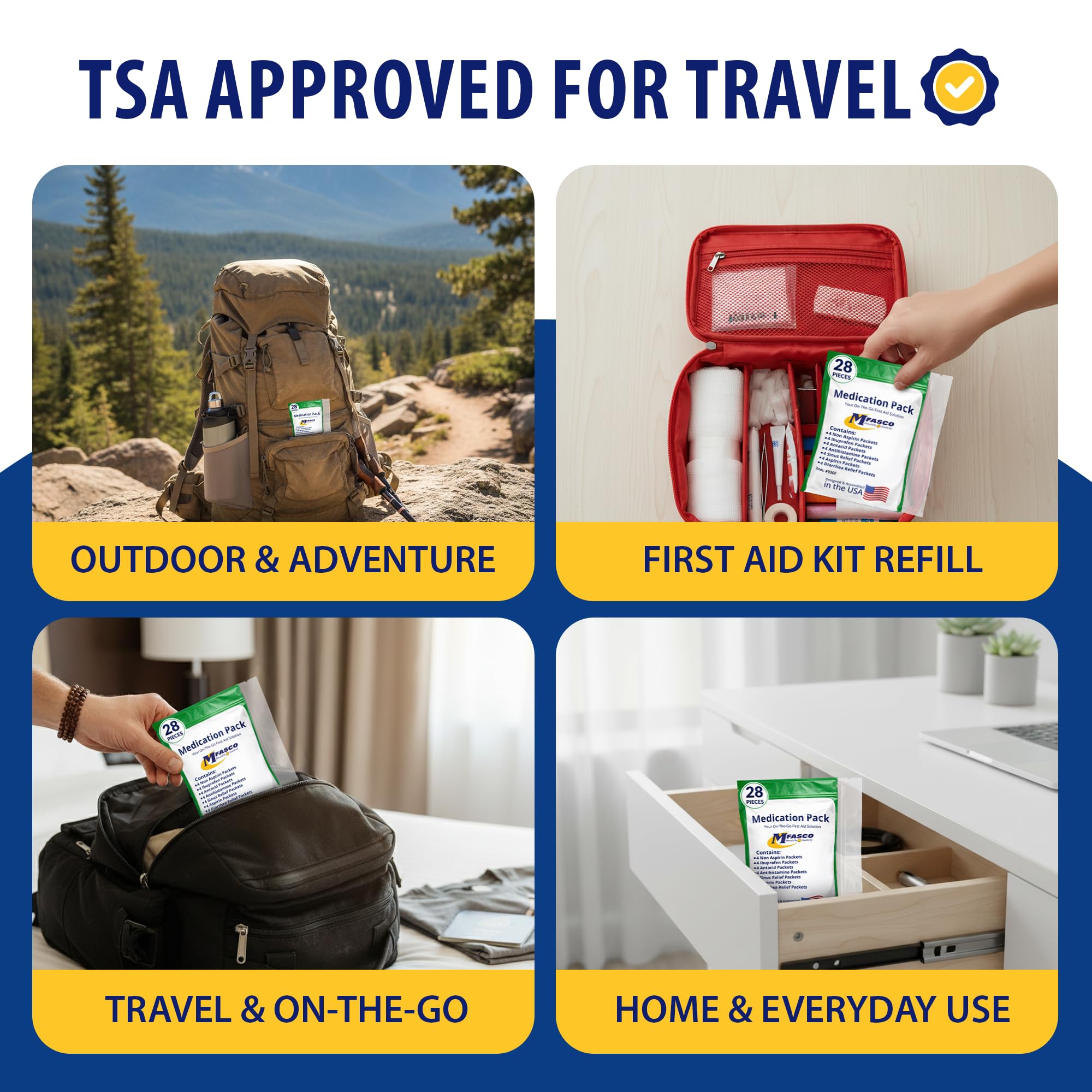 MFASCO diarrhea relief packets in travel kit for quick digestive comfort