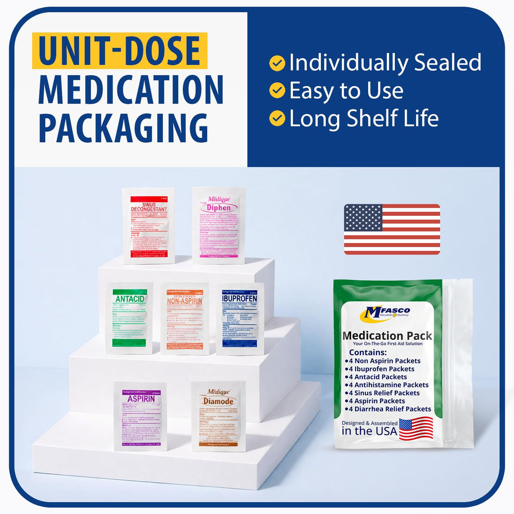 MFASCO unit-dose packets in travel kit for quick, tidy use