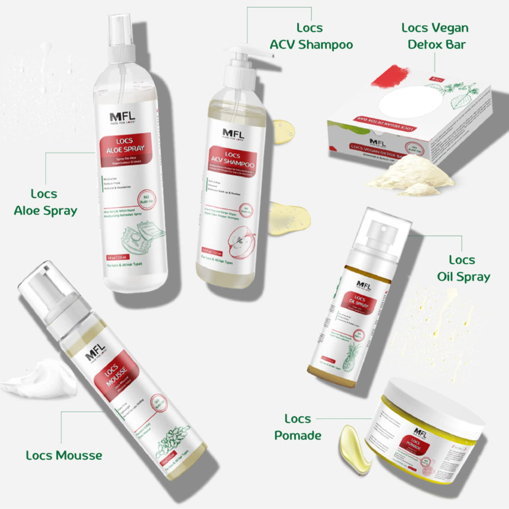 MFL Made For Locs loc care routine setup displays organized shelf