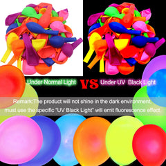 MFLUEEWR black light reactive balloons glow under purple lighting for immersive party ambience