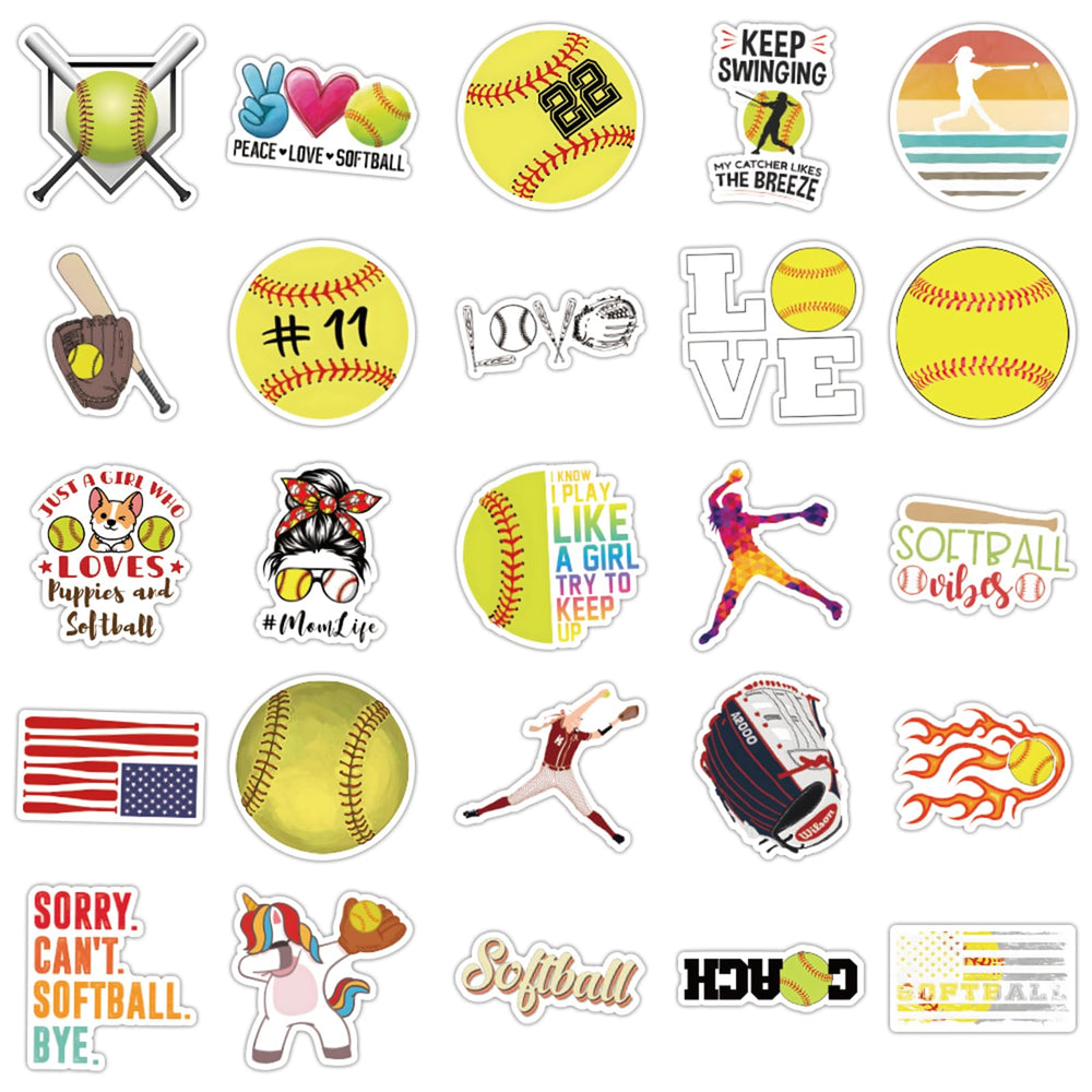 MFUXU softball stickers on laptop, removable without residue.