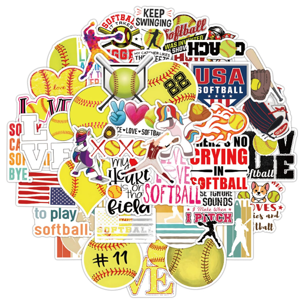 MFUXU softball stickers for water bottle with long-lasting color.