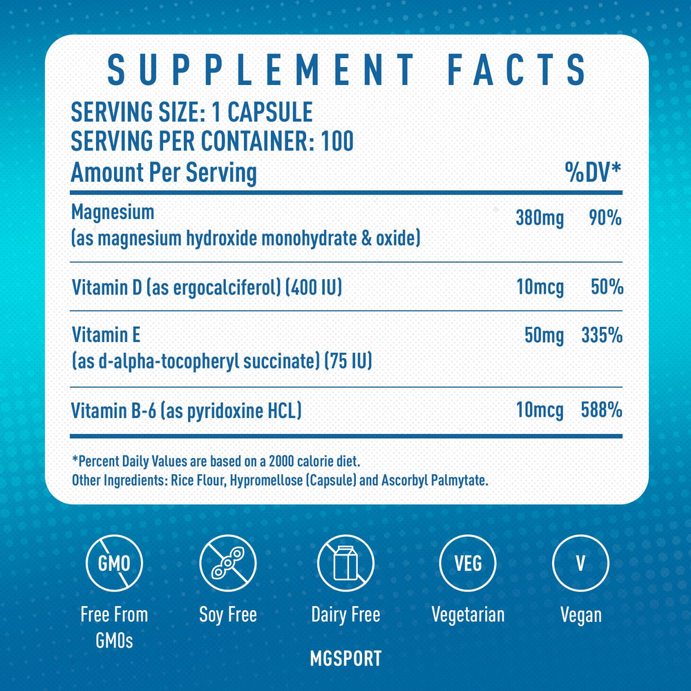 MGSPORT ingredient panel emphasizes high-absorption oxide monohydrate.