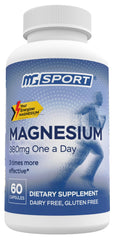 MgSport magnesium 380mg bottle view highlighting high-absorption formula for sleep support.