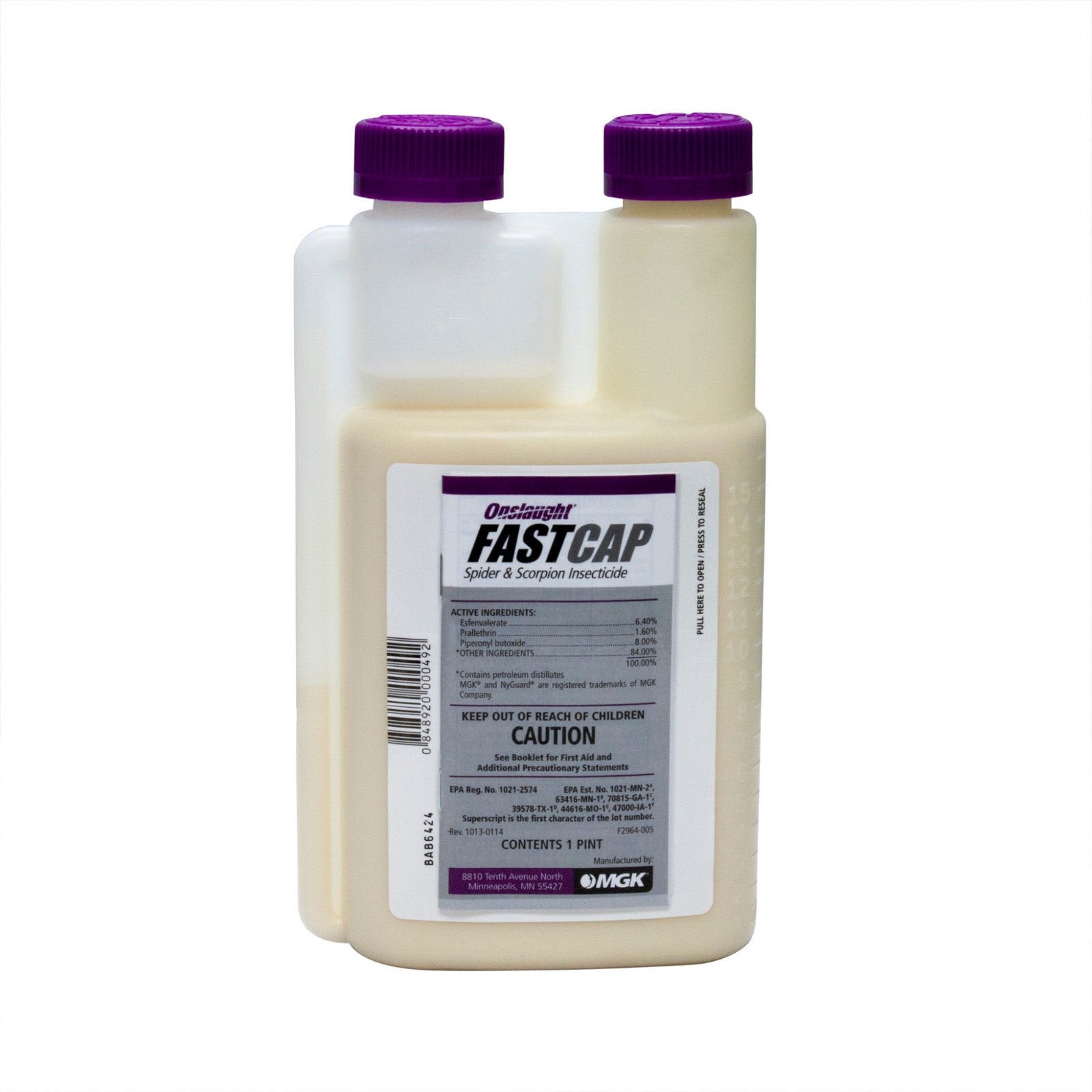MGK Onslaught FastCap spider-scorpion bottle pour for long-lasting pest protection around facilities