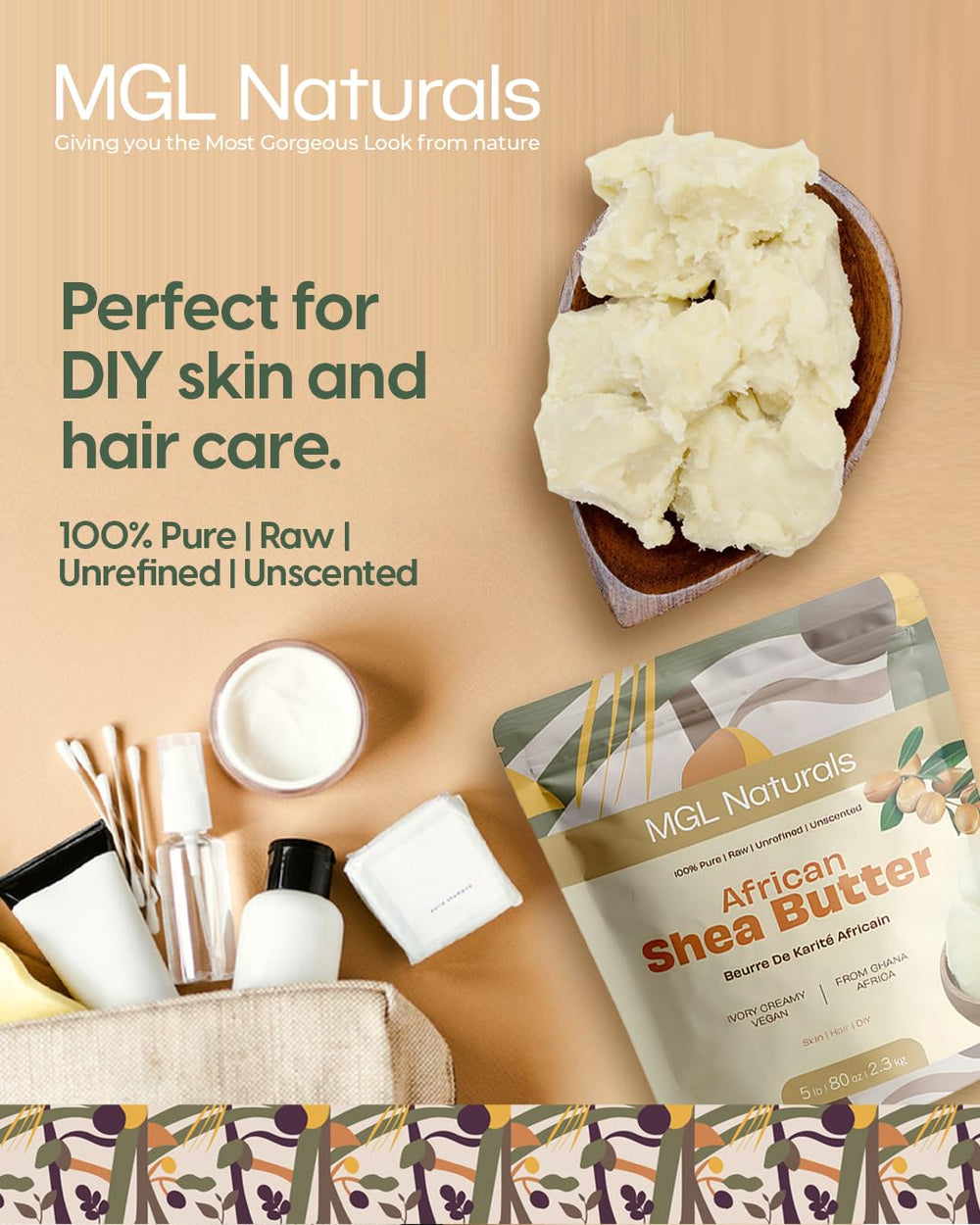 Face and lips care with MGL Naturals Ivory Shea Butter for moisturized skin.