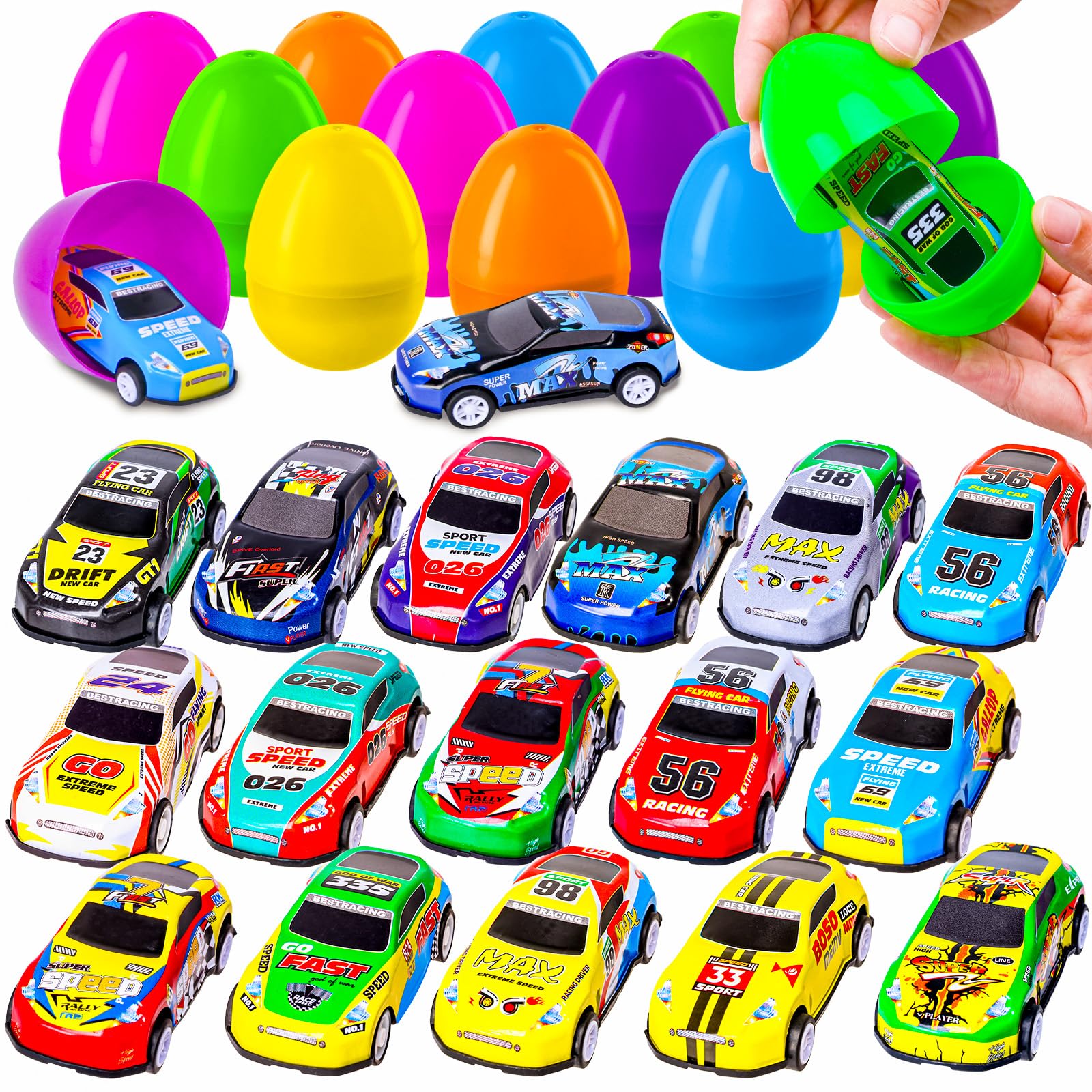 MGparty pull-back cars inside Easter eggs spark quick fun during playtime