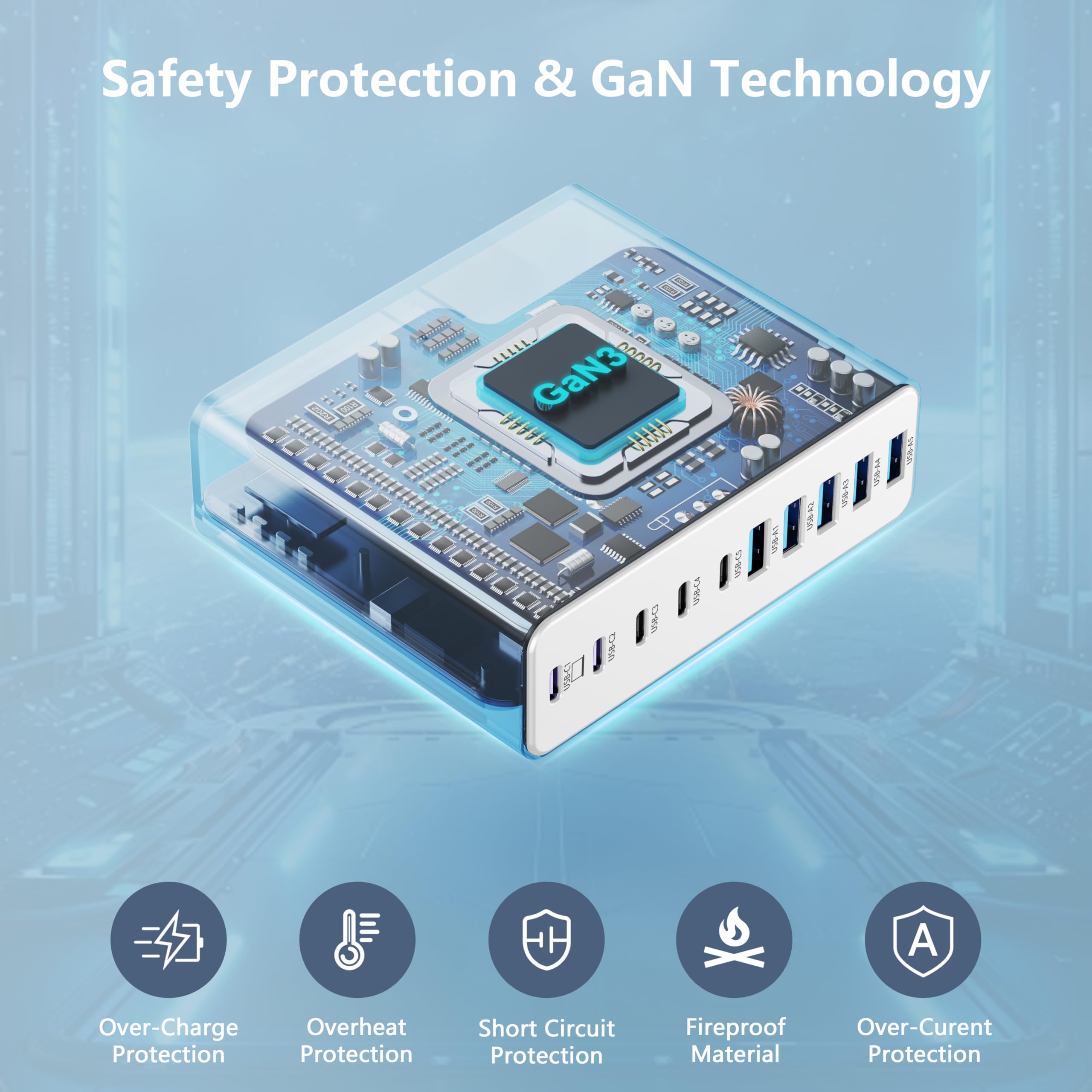 MGRNPONY compact rear view, five USB-C ports and 5 USB-A ports
