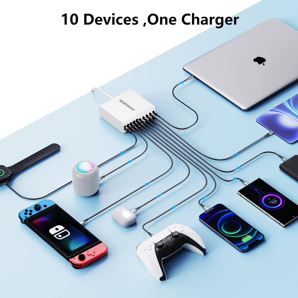 MGRNPONY USB-C and USB-A ports top view, multi-device fast charging ready