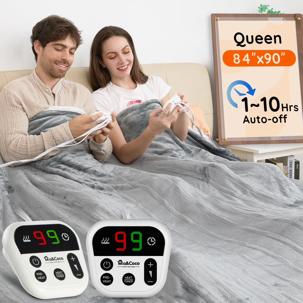 Mia&Coco queen-size heated blanket covering bed for all night warmth