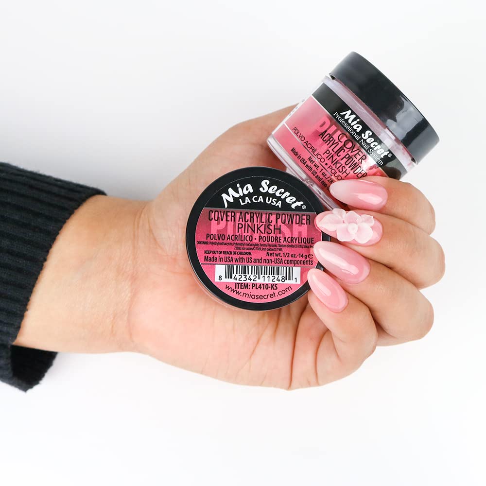 Mia Secret Cover Pinkish acrylic powder packaging highlights premium USA-made quality.