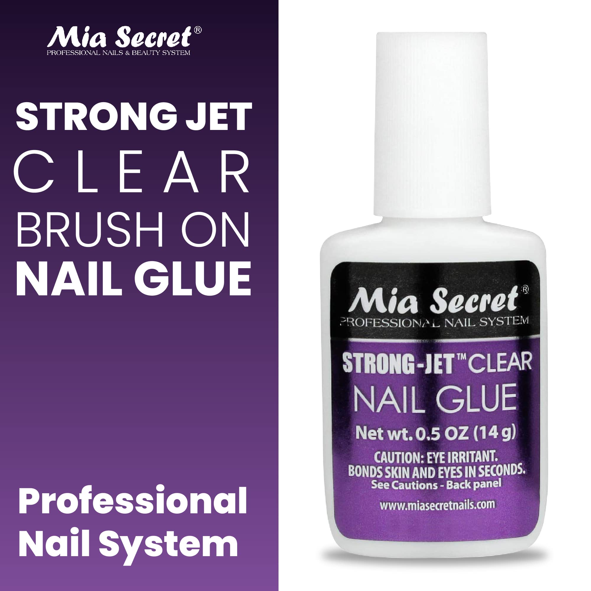Mia Secret brush tip demonstrates precision applicator for clean application.