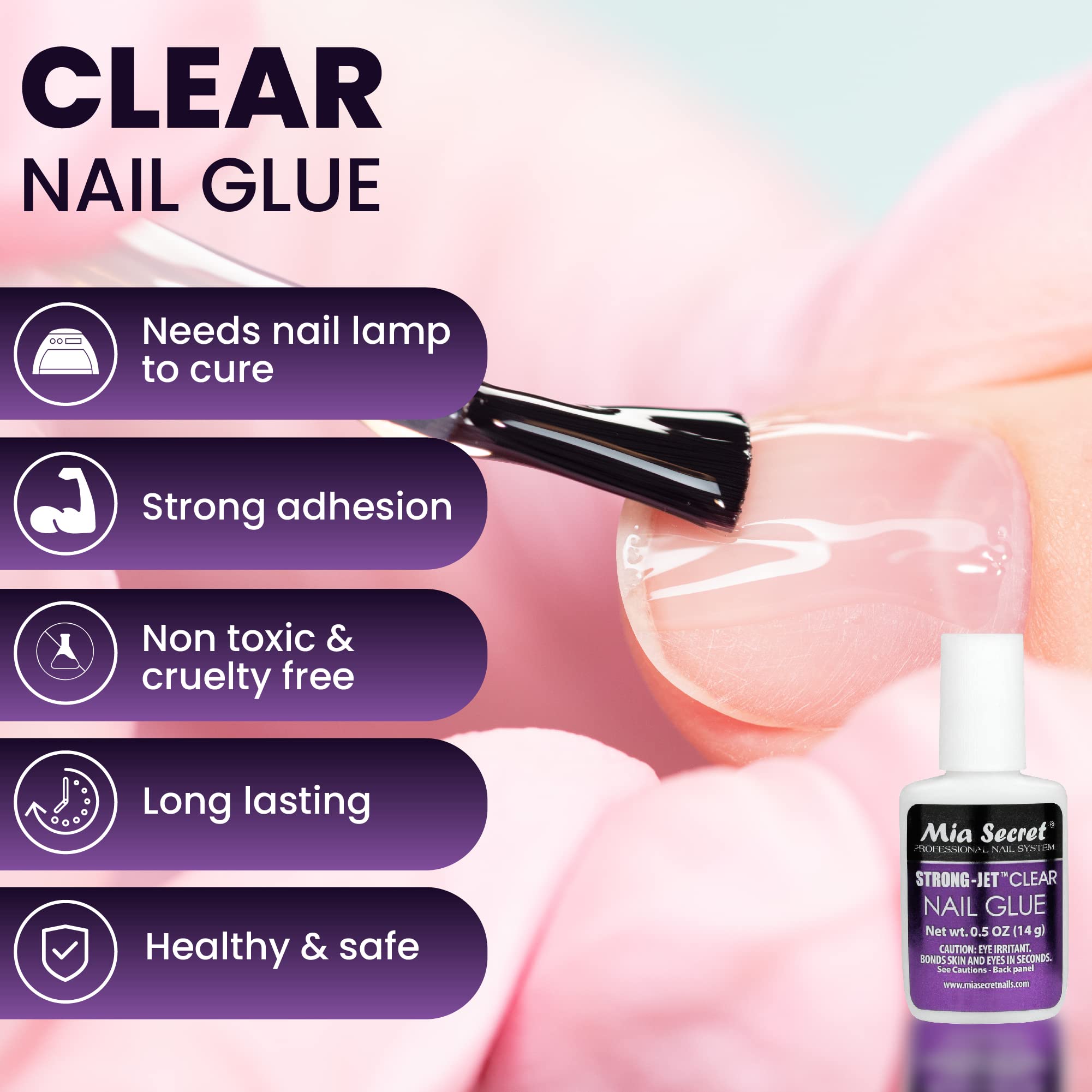 Rapid-drying action demonstrated by Mia Secret glue in seconds.