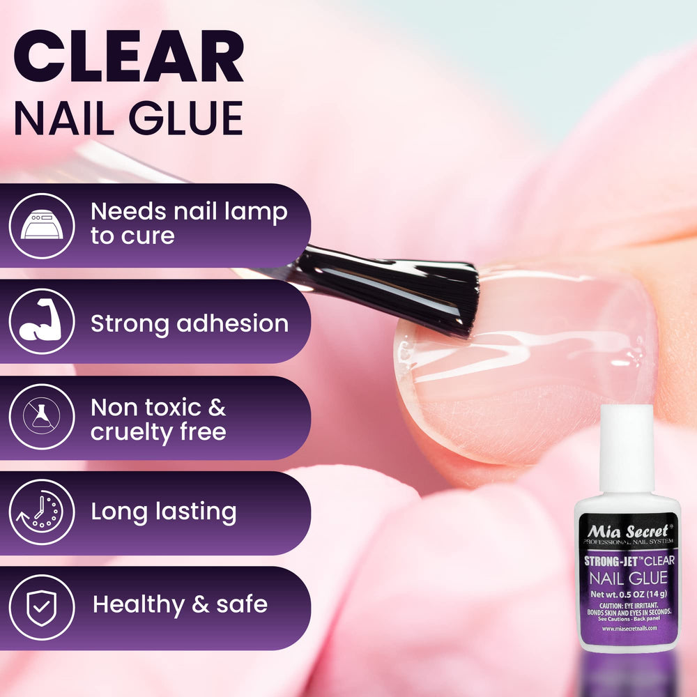 Rapid-drying action demonstrated by Mia Secret glue in seconds.