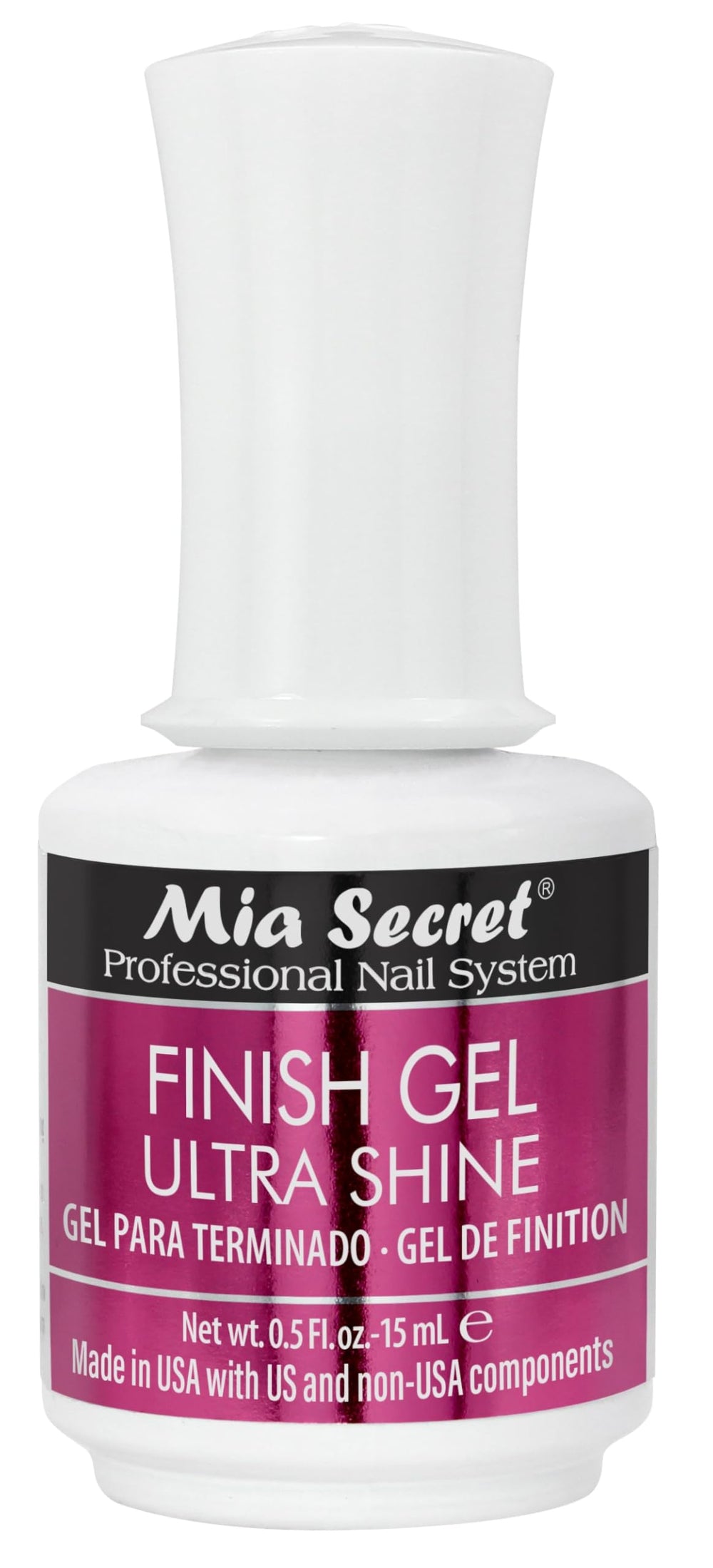 Mia Secret UV Finish Gel Top Coat bottle close-up with high-gloss shine