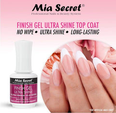 Mia Secret UV Finish Gel Top Coat brush applying a smooth, no-wipe finish